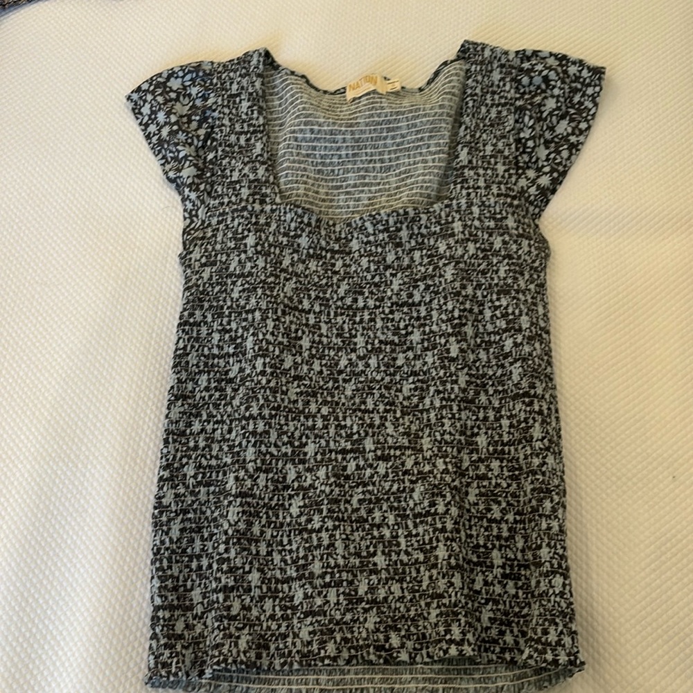 NATION smocked top, SIZE SMALL, blue, super cute, only worn once